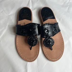 Jack Rogers Palm Beach Thong Sandals Size 5 Black Leather